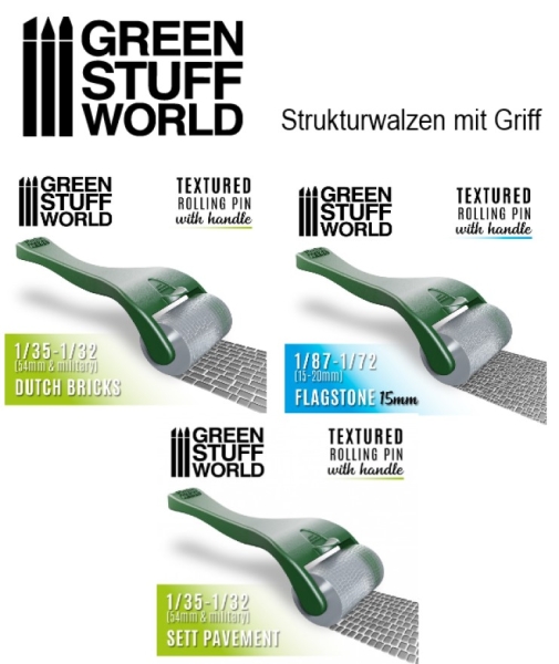 Green Stuff Strukturierte Walzen mit Griff in verschiedenen Ausführungen